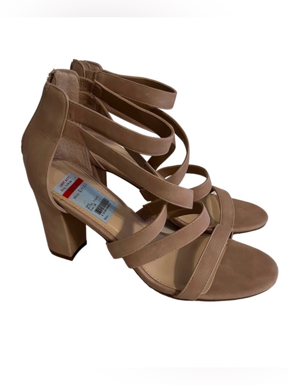 Bar III Beige " Blythe" Open Toe Strappy Special Occasion Block Heel 8